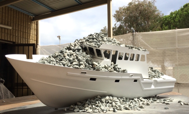 A boat with rocks on it