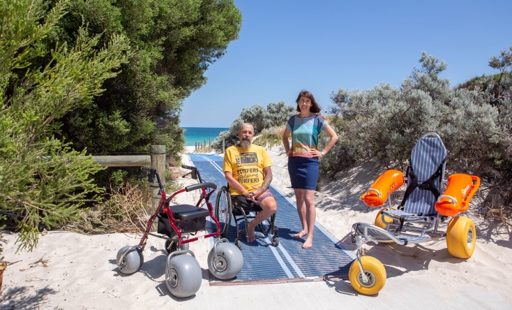 Beach matting and wheelchairs at Leighton Beach