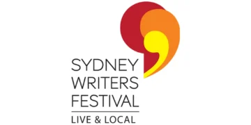 Sydney Writers Festival logo with a stylized comma in red, orange, and yellow above the text Sydney Writers Festival Live & Local on a white background.