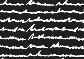 White, wavy, and illegible lines resembling cursive handwriting fill the black background in several horizontal rows, creating an abstract pattern that mimics handwritten text.