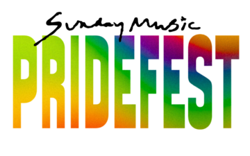 Sunday Music PRIDEFEST text logo with a rainbow gradient.